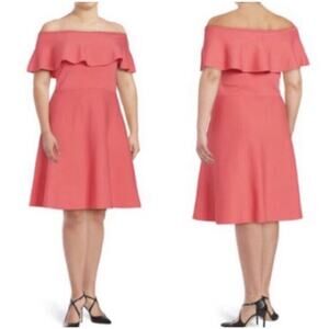 Eliza J Off the Shoulders Barbie Pink Knit Flare Dress size 2x NWT
